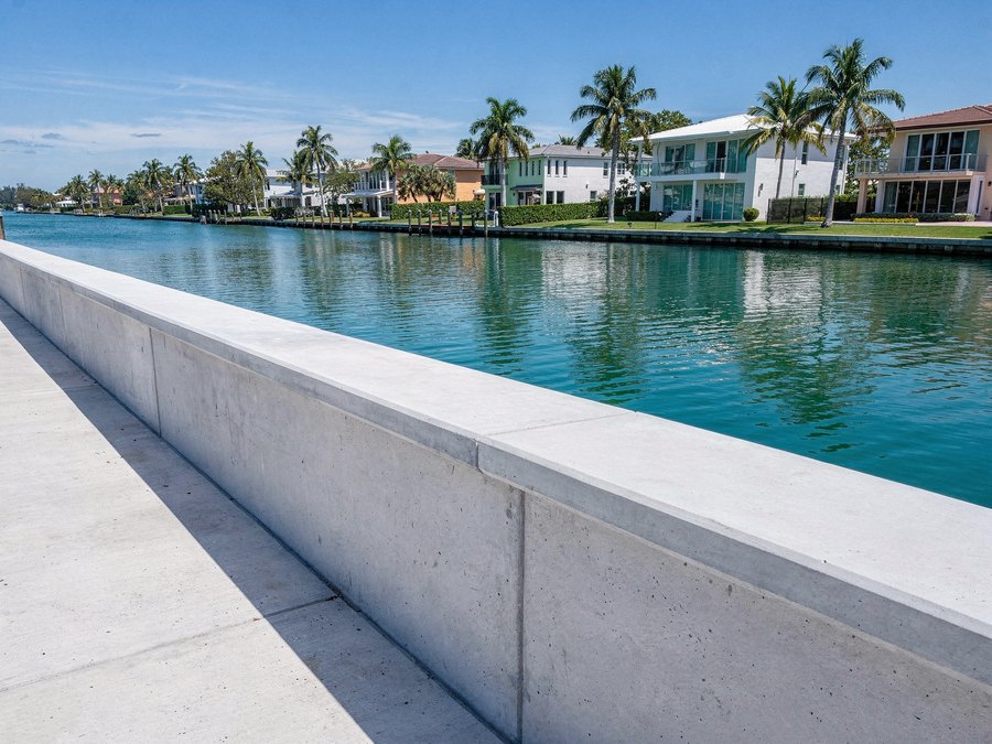 Concrete seawall along a Miami, FL canal